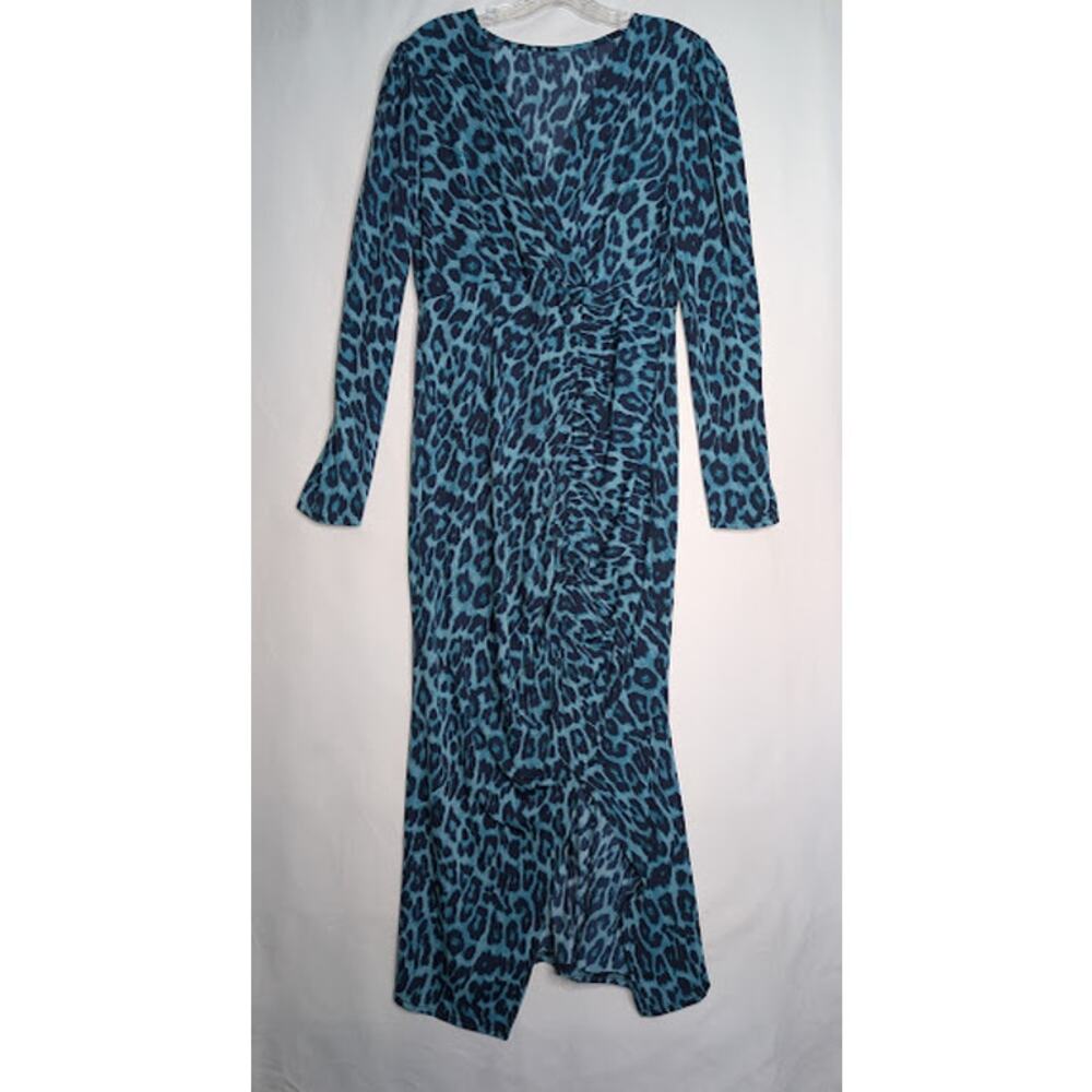 SHEIN Womens blue green animal print midi v-neck long sleeve dress XL Mobwife